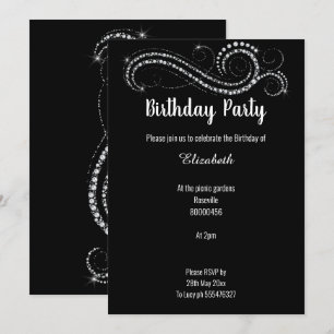 INVITATION FÊTE D'ANNIVERSAIRE DU DIAMANT NOIR ÉLÉGANT ET CLA