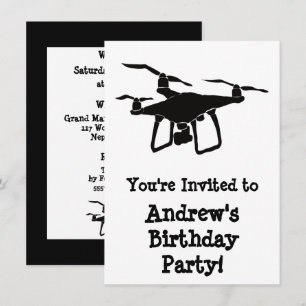 Invitation Fête d'anniversaire du drone noir et blanc