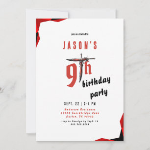 Invitation Fête d'anniversaire du garçon à l'épée rouge 