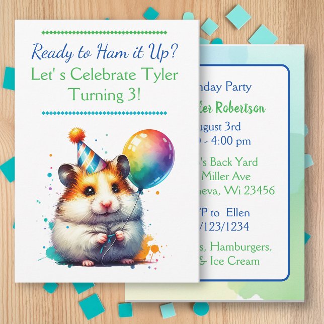 Invitation Fête d'anniversaire du garçon à thème Hamster (Créateur téléchargé)