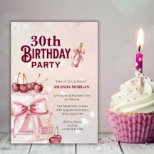 Fête d'anniversaire du gâteau rose cerise