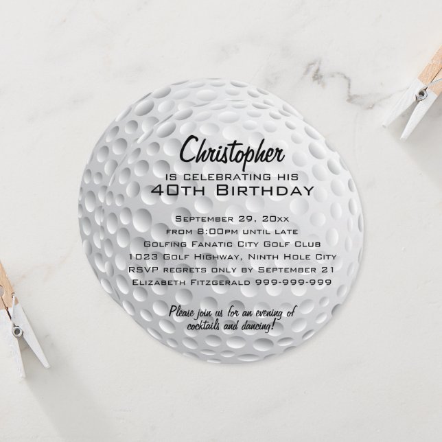 Invitation Fête d'anniversaire du Golf Ball (Devant/Arrière en situation)