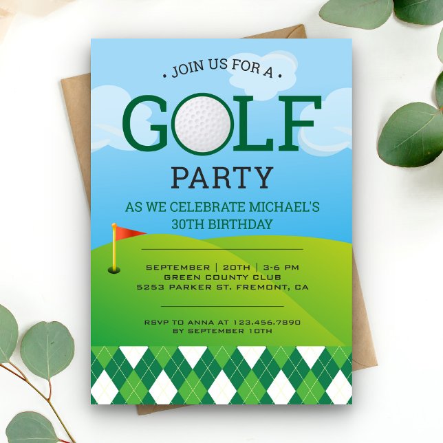 Invitation Fête d'anniversaire du golf moderne (Créateur téléchargé)