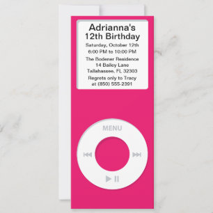 Invitation Fête d'anniversaire du lecteur MP3 Hot Pink