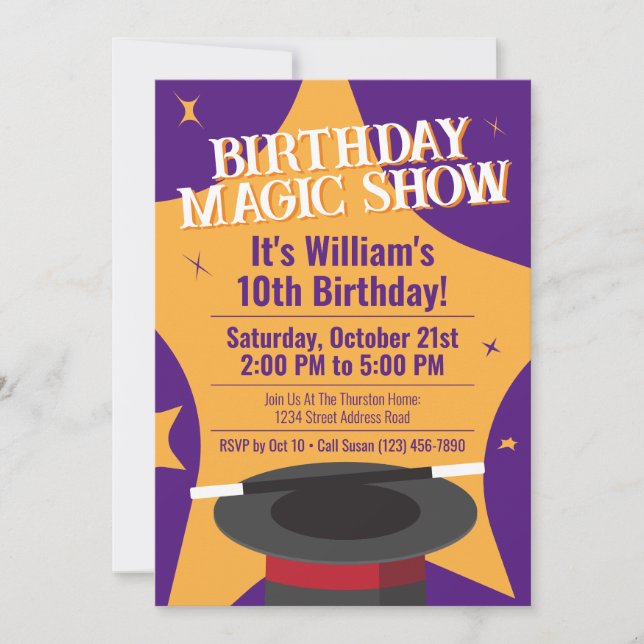 Invitation Fête d'anniversaire du Magicien - Presto ! (Devant)