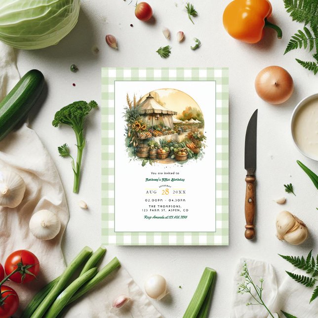 Invitation Fête d'anniversaire du marché des fermiers rustiqu (Locally Grown Rustic Farmers Market Birthday Party Invitation)