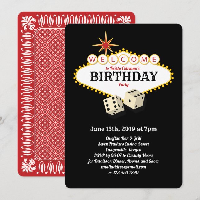 Invitation Fête d'anniversaire du Marquis de Las Vegas Noir (Devant / Derrière)