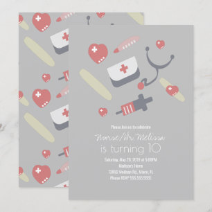 Invitation Fête d'anniversaire du médecin infirmière motif mé