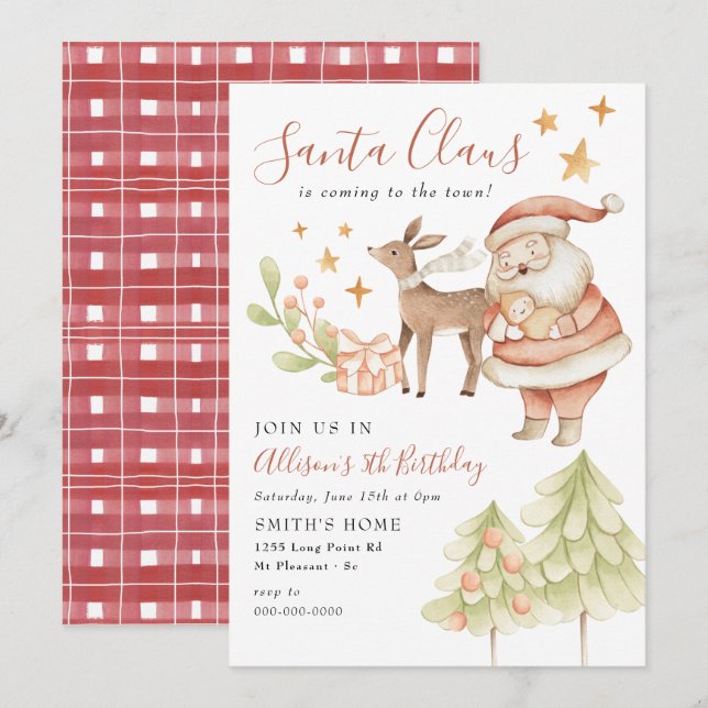 Invitation Fête d'anniversaire du Père Noël Rudolph Enfants  (Devant / Derrière)