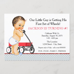 Invitation Fête d'anniversaire du petit garçon avec wagon rou