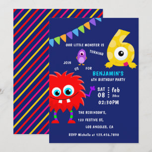 Invitation Fête d'anniversaire du petit garçon monstre 6 ans