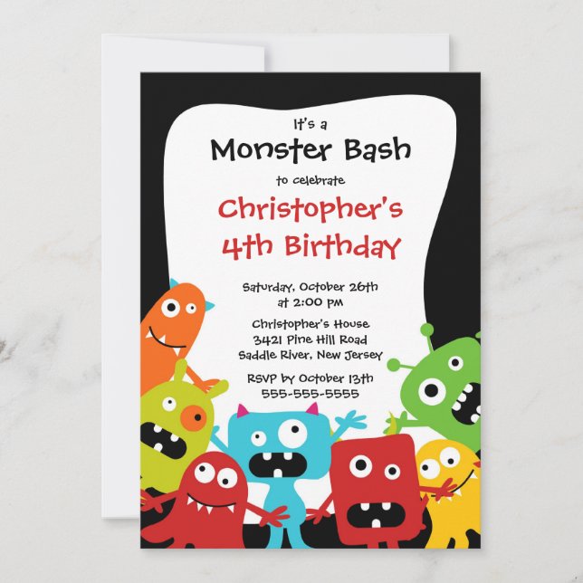 Invitation Fête d'anniversaire du petit monstre de CUB (Devant)