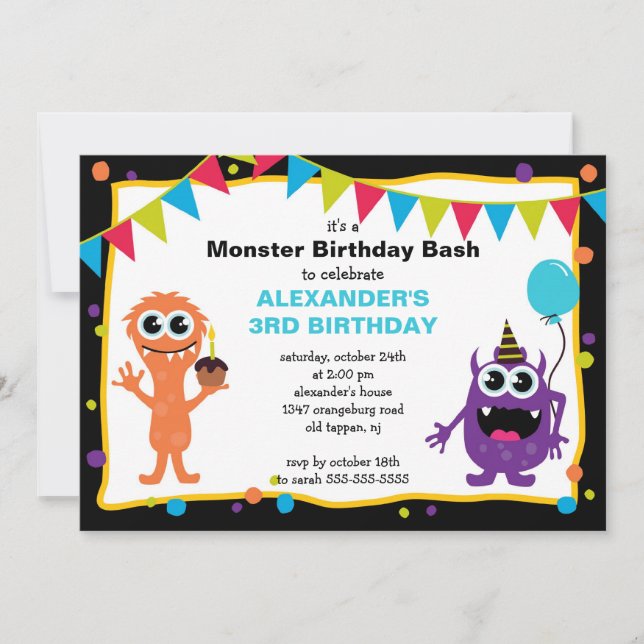 Invitation Fête d'anniversaire du petit monstre de CUB (Devant)