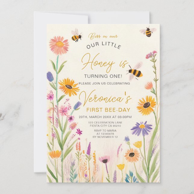Invitation Fête d'anniversaire du premier jour d'abeilles du  (Devant)