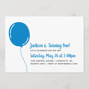 Invitation Fête d'anniversaire du Simple Blue Ballon moderne