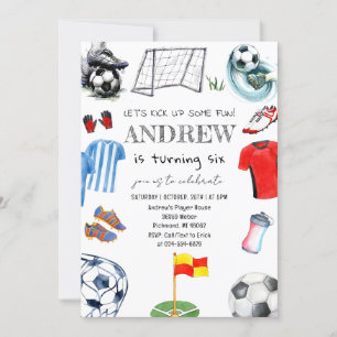 Invitation Fête d'anniversaire du soccer d'aquarelle personne