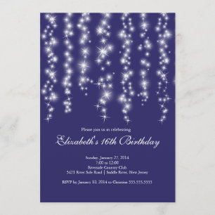 Invitation Fête d'anniversaire du Sweet sixteen bleu étincela