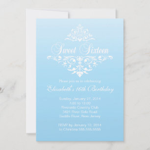 Invitation Fête d'anniversaire du Sweet sixteen bleu moderne 