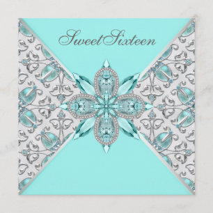 Invitation Fête d'anniversaire du Sweet sixteen bleu Turquois
