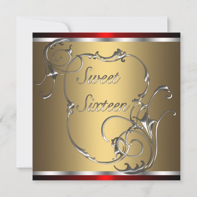 Invitation Fête d'anniversaire du Sweet sixteen d'or d'argent (Devant)