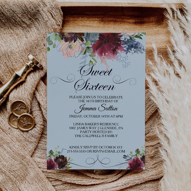 Invitation Fête d'anniversaire du Sweet sixteen Floral de Bou (Créateur téléchargé)