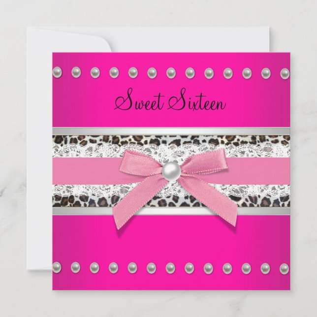 Invitation Fête d'anniversaire du Sweet sixteen léopard rose  (Devant)