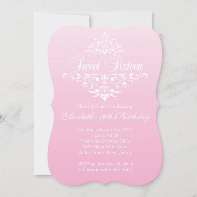 Invitation Fête d'anniversaire du Sweet sixteen rose moderne (Devant)