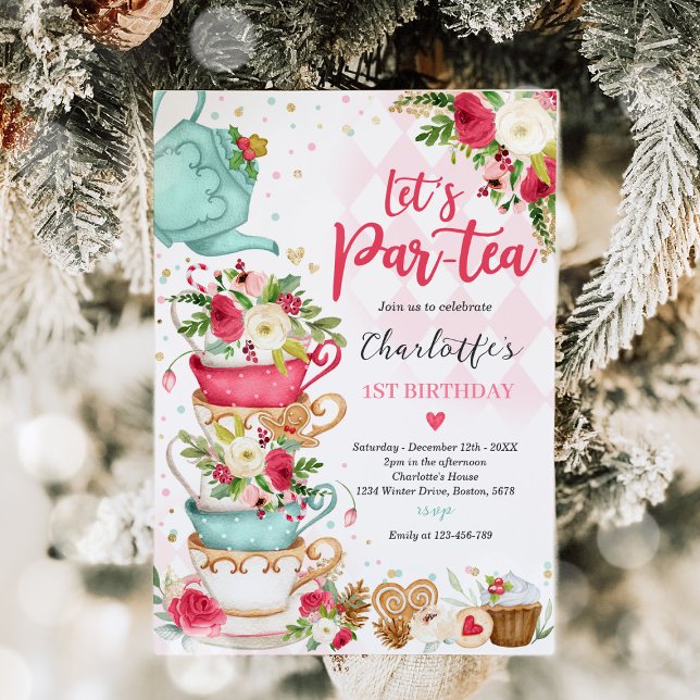 Invitation Fête d'anniversaire du thé de Noël Par-tea (Créateur téléchargé)