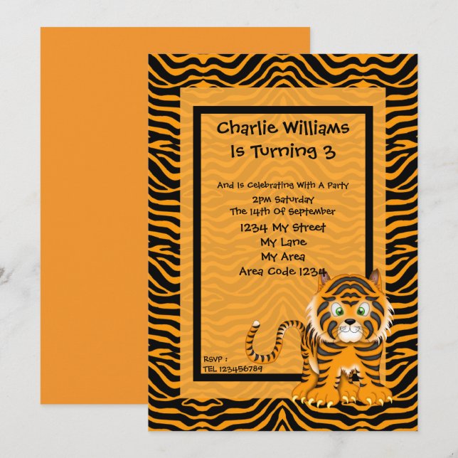 Invitation Fête d'anniversaire du tigre (Devant / Derrière)
