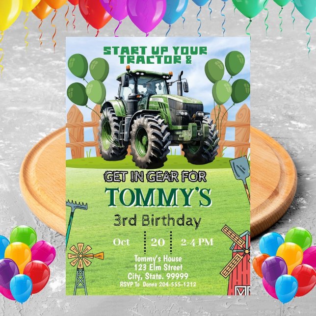 Invitation Fête d'anniversaire du tracteur (Créateur téléchargé)