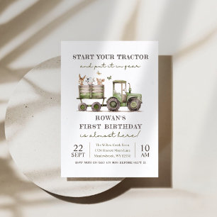 Invitation Fête d'anniversaire du tracteur vert et des animau