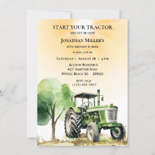 Invitation Fête d'anniversaire du Tracteur vert Vintage de la