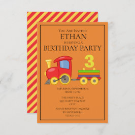 Invitation Fête d'anniversaire du train rouge jaune orange