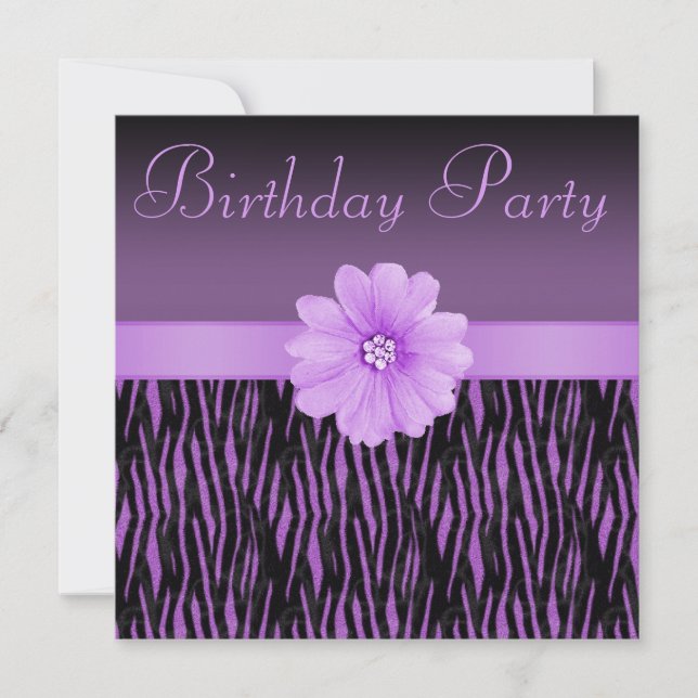 Invitation Fête d'anniversaire du Zebra Stripes Bling Flower (Devant)