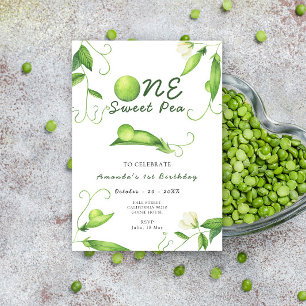 Invitation Fête d'anniversaire d'un an pour un petit pois suc