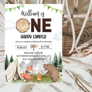 Invitation Fête d'anniversaire d'un joyeux petit campeur de 1