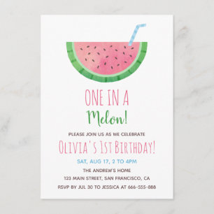 Invitation Fête d'anniversaire d'une année avec pastèque One 