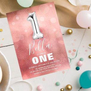 Invitation Fête d'anniversaire d'une jolie fille rose de 1 an