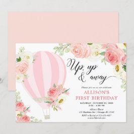 Invitation Fête d'anniversaire d'une montgolfière à crème ros