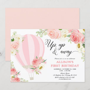 Invitation Fête d'anniversaire d'une montgolfière à crème ros