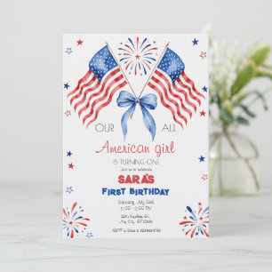 Invitation Fête d'anniversaire d'une petite fille patriotique
