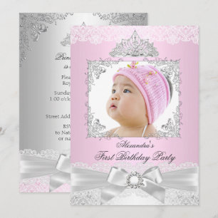 Invitation Fête d'anniversaire d'une princesse rose et argent