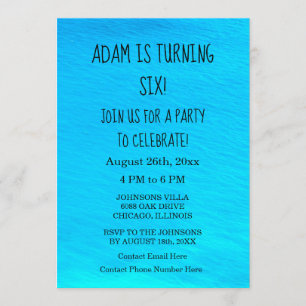Invitation Fête d'anniversaire Eau bleue Nom personnalisé Coo