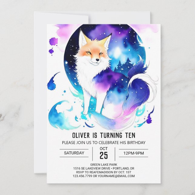 Invitation Fête d'anniversaire Editable Woodland Fox (Devant)