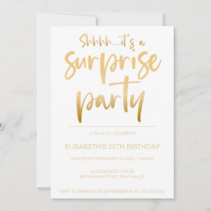 Invitation Fête d'anniversaire Elegant Blanc Or Surprise