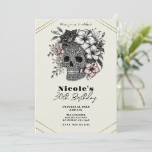 Invitation Fête d'anniversaire élégant crâne avec des fleurs 