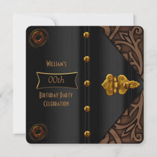 Invitation Fête d'anniversaire Élégant Or Noir Steampunk