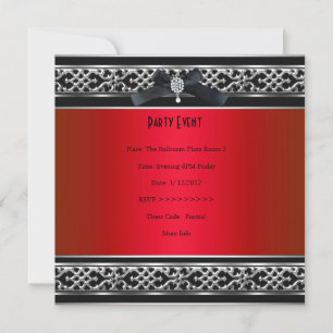 Invitation Fête d'anniversaire Élégant Rouge Noir Diamant Bij