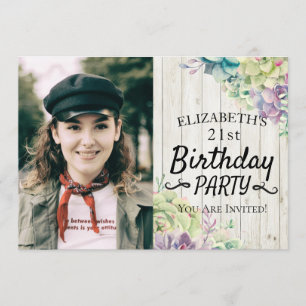 Invitation Fête d'anniversaire Elégant succulent Plantes en b