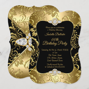Invitation Fête d'anniversaire élégante à motif floral en dam